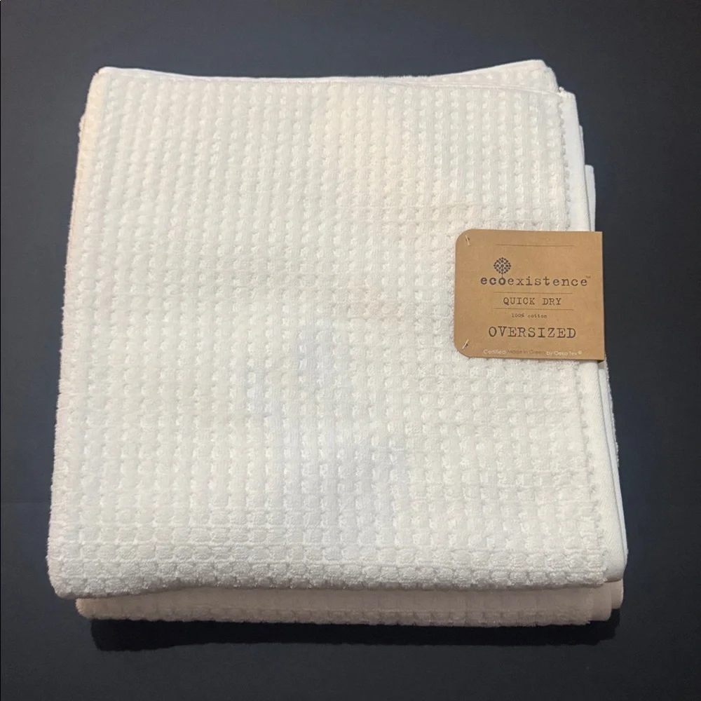 9pc ECOEXISTENCE Oversized Quick Dry 100% Cotton Bath Towel Set - White